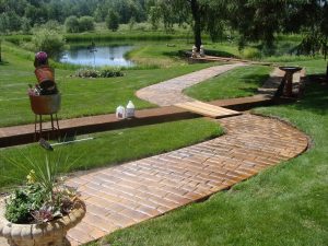 a decorative stamped concrete walkway