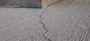 Panorama crack in the concrete construction site